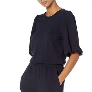 Daily Ritual Women's Puff-Sleeve Supersoft Terry Jumpsuit NAVY  sz M  NWT